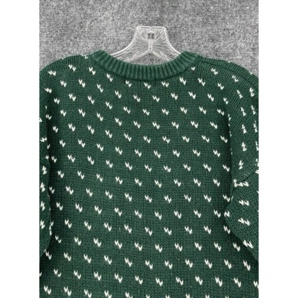 Driving Force Green Knit Sweater Fair Isle Moose Women’s L Cottagecore Country - Picture 4 of 10